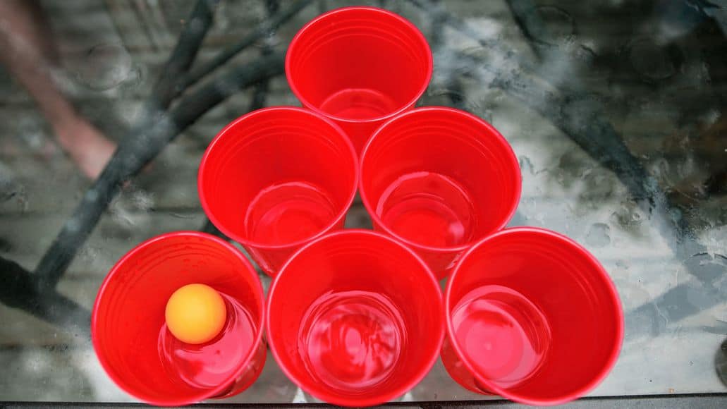 beer pong cups in close formation